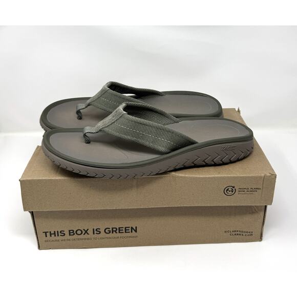 Clarks Men's Wesley Belt Flip-Flop, Olive Textile, Size 11 - Picture 1 of 7